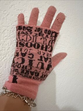 Bird by Juicy Couture Pink Knit Logo Print Gloves
